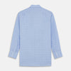 View 3 of product The Turnbull & Asser Blue Prince of Wales Check Mayfair Shirt for men features subtle checks, long sleeves, button-down front, and buttoned cuffs, shown laid flat on a white background.