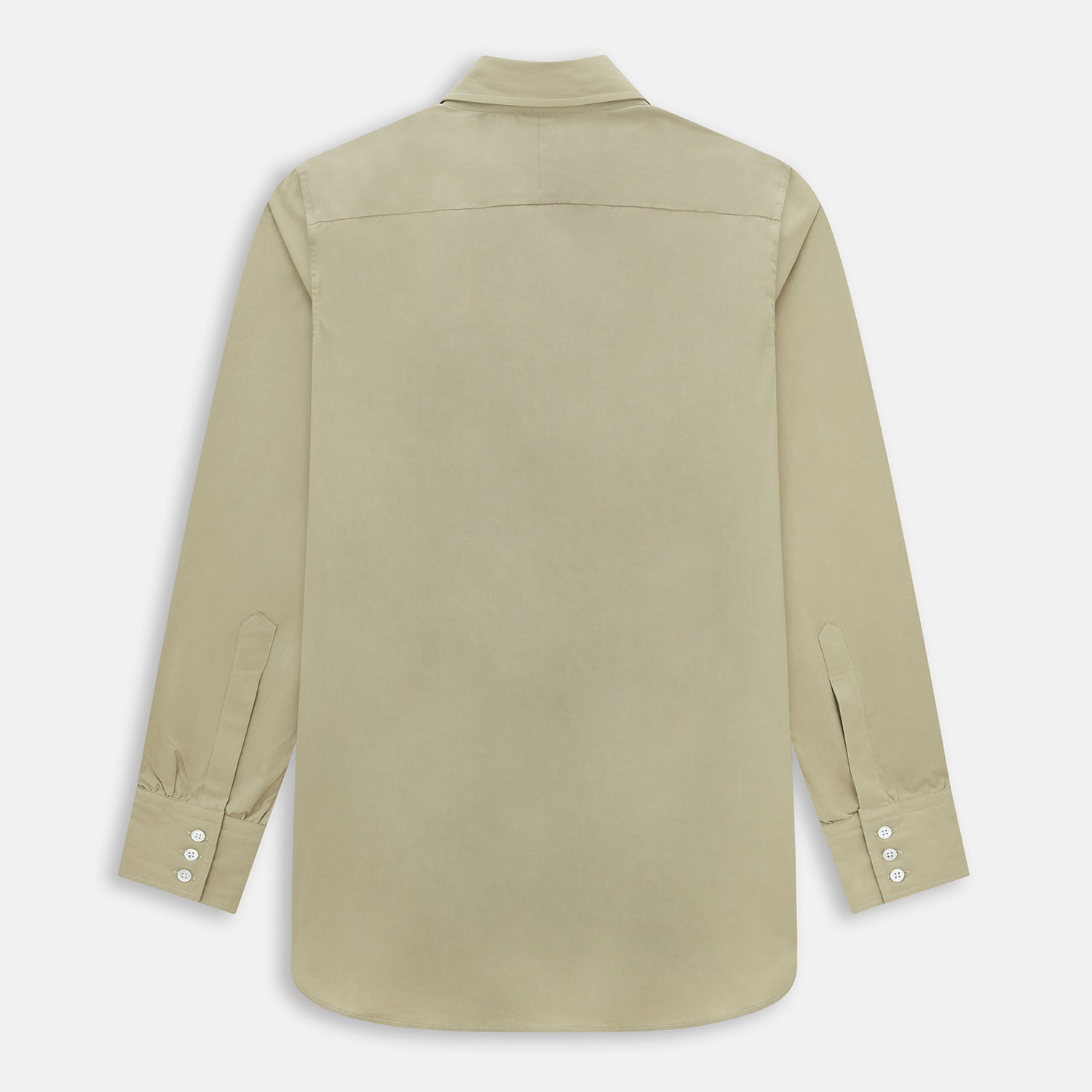 View 3 of product The TAUPE WINDSOR SHIRT by Turnbull & Asser features a Windsor collar and buttoned cuffs. This long-sleeve shirt showcases refined British design and is displayed flat on a white background.