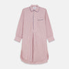 View 1 of product The Orange Multi Stripe Cotton Sussex Nightshirt by Turnbull & Asser features a classic collar, red and white vertical stripes, a chest pocket with blue trim, button-down front, and curved hem—a luxe take on the traditional nightshirt.