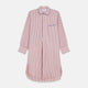 The Orange Multi Stripe Cotton Sussex Nightshirt by Turnbull & Asser features a classic collar, red and white vertical stripes, a chest pocket with blue trim, button-down front, and curved hem—a luxe take on the traditional nightshirt.