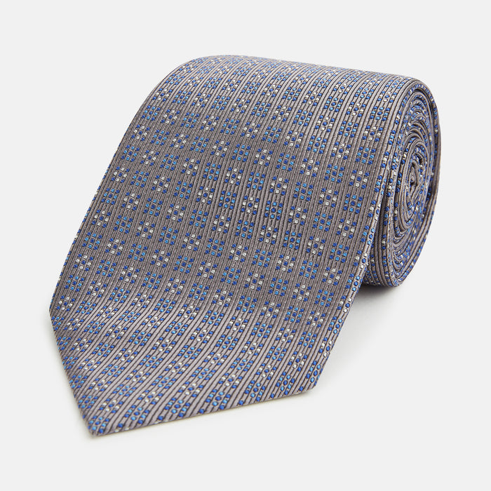 Silver and Pale Blue Multi Dot Silk Tie