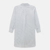 View 3 of product The Brown Multi Stripe Quarzo Nightshirt by Turnbull & Asser is a long-sleeve, knee-length Italian cotton nightshirt with brown and blue stripes, a collar, button placket, chest pocket, and cuffs. The dress is laid flat on a white background.