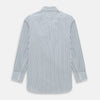 View 3 of product The Sapphire Blue Multi Track Stripe Westminster Shirt by Turnbull & Asser features a turnbull collar and vertical stripes, elegantly displayed flat against a white background—an ideal example of British craftsmanship.