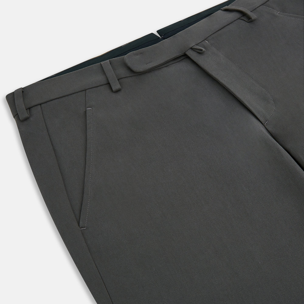 The Grey Henry B Trousers by Turnbull & Asser are straight-leg, feature belt loops, front pockets, a flat front, and are crafted from premium Italian cotton. Shown against a plain white background.