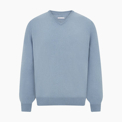 Frost Blue Cashmere V-Neck Jumper Image 4