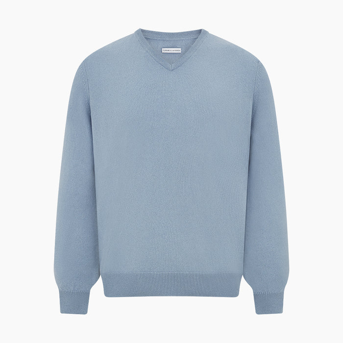 Frost Blue Cashmere V-Neck Jumper Image 4