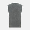 View 3 of product The Turnbull & Asser Ash Grey Cashmere Round Neck Vest is a men's sleeveless knit with a classic crew neckline, shown against a plain white background.