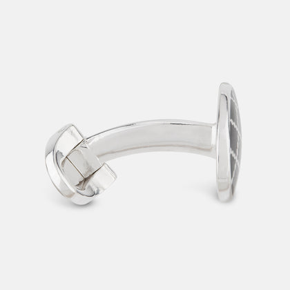 Forest Green and Navy Checkered Oval Enamel Cufflinks Image 1