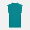 View 3 of product Turnbull & Asser's Turquoise Fine Merino V-Neck Vest features ribbed edges and a sleeveless design, ideal for a refined look, shown against a plain white background.