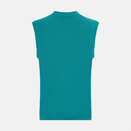 Turquoise Fine Merino V-Neck Vest Image 2