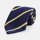 The Turnbull & Asser BLAZER STRIPE NAVY LEO TIE features classic navy with diagonal yellow stripes—an essential accessory to elevate any smart outfit.