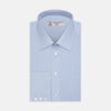 View 1 of product The Turnbull & Asser Light Blue End-on-End Shirt features a T&A collar and 3-button cuffs, neatly displayed against a plain white background—ideal for pairing with a navy suit.