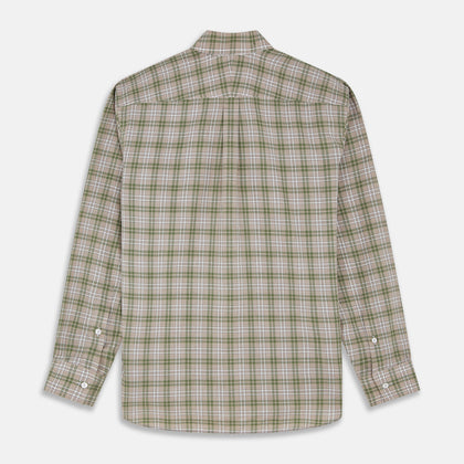 Green and Oatmeal Multi Check Cotton Weekend Fit Hayne Shirt Image 4