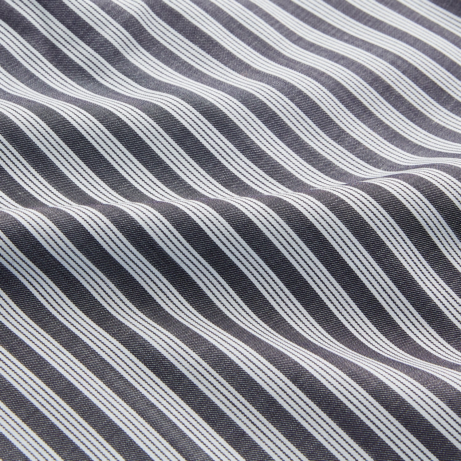 View 4 of product The Turnbull & Asser Navy Multi Stripe Weekend Fit Wool Shirt features a Derby collar, 1 button cuffs, and bold multicolored stripes, shown laid flat on a plain background.