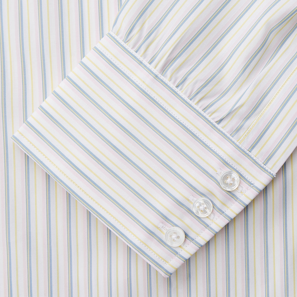 A Green Multi Stripe Cotton Regular Fit Mayfair Shirt by Turnbull & Asser, shown laid flat on a white background.