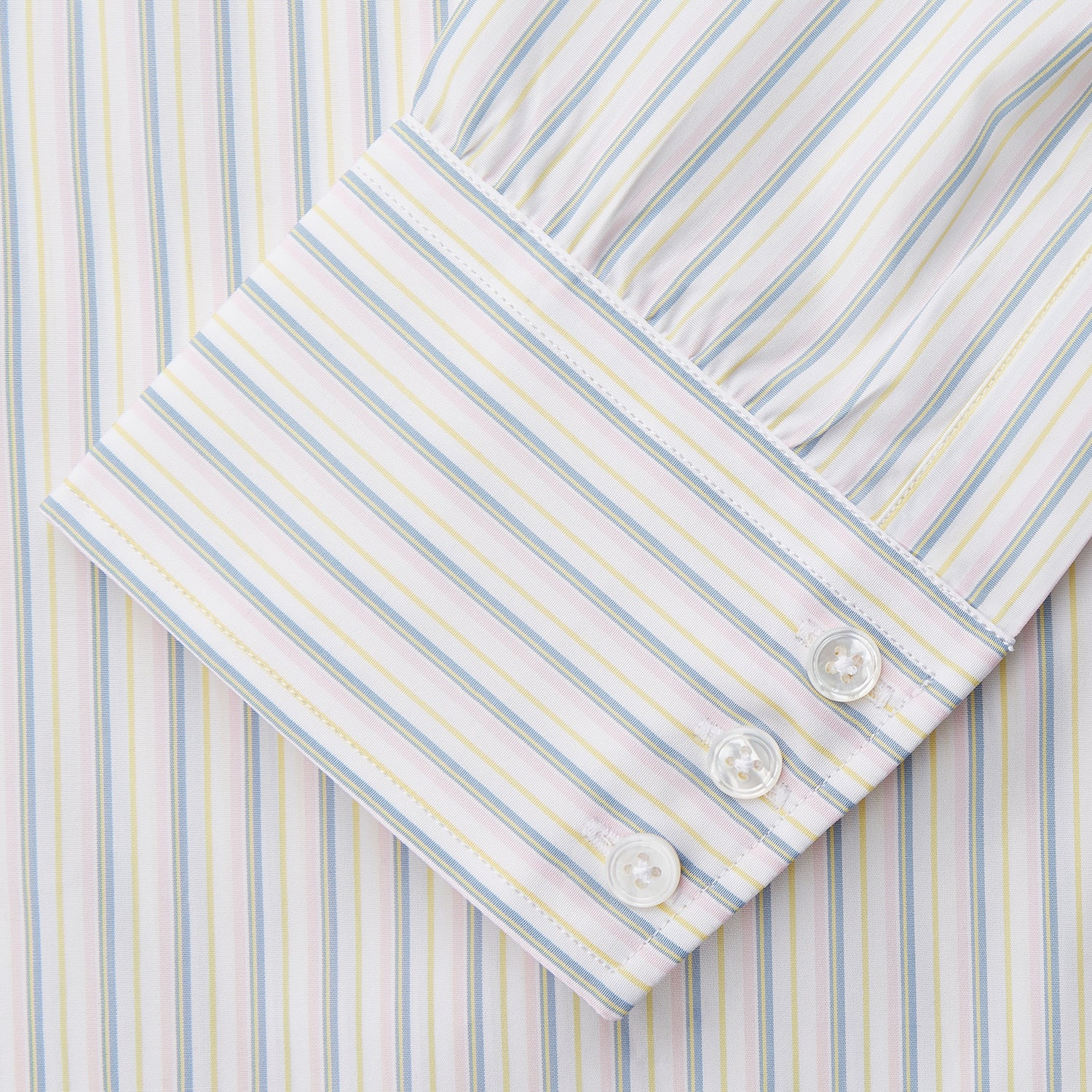 View 3 of product A Green Multi Stripe Cotton Regular Fit Mayfair Shirt by Turnbull & Asser, shown laid flat on a white background.