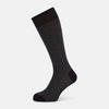 View 1 of product The Turnbull & Asser Charcoal Melange Houndstooth Mid-Length Sock features a black toe, heel, and cuff, and is shown singly against a plain white background.