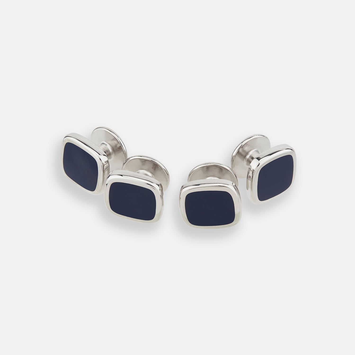 View 1 of product Turnbull & Asser Navy Rounded Square Dress Studs, set of four, displayed on a white background—ideal for formal occasions.