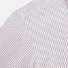 View 6 of product The Turnbull & Asser Red and Blue Double Stripe Westminster Shirt is a long-sleeved, button-up dress shirt with a formal collar, featuring narrow red and blue stripes on white, shown against a plain white background.