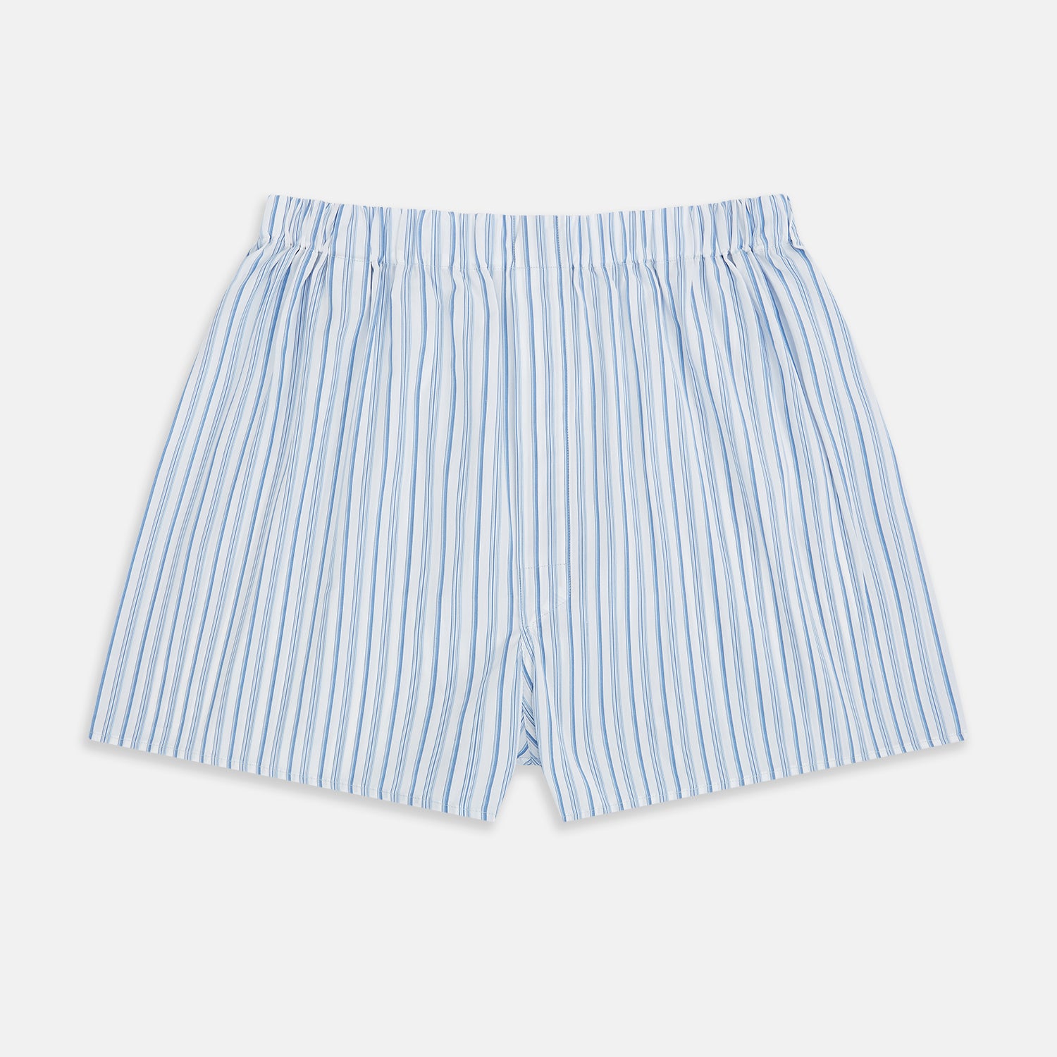 View 1 of product The Blue Multi Stripe Godfrey Boxer Shorts by Turnbull & Asser, crafted from premium Italian cotton with an elastic waistband, are shown flat on a white background—ideal for those seeking luxury men's underwear.