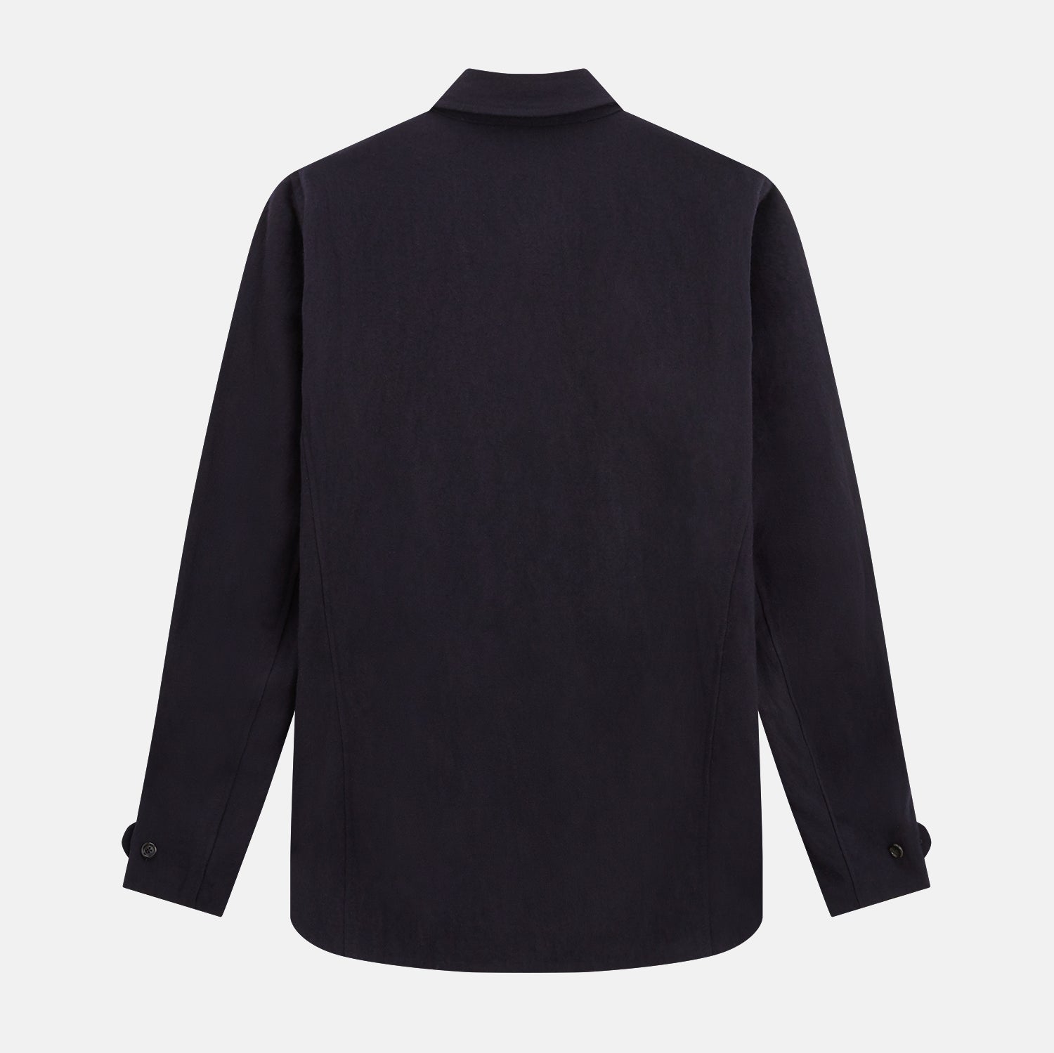 View 3 of product A navy button-up Primrose overshirt by Turnbull & Asser with a classic collar, two side pockets, a left chest pocket, and buttoned cuffs—an ideal blazer alternative, shown on a plain white background.