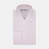 View 1 of product The Turnbull & Asser Pink Herringbone Superfine Cotton Shirt features a T&A collar, double cuffs, and clean-cut design, displayed neatly folded against a white background.