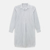 View 1 of product The Brown Multi Stripe Quarzo Nightshirt by Turnbull & Asser is a long-sleeve, knee-length Italian cotton nightshirt with brown and blue stripes, a collar, button placket, chest pocket, and cuffs. The dress is laid flat on a white background.