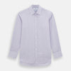 View 1 of product The Lilac Halo Stripe Mayfair Shirt by Turnbull & Asser features a relaxed Mayfair fit, white buttons, a pointed collar, and a subtle lilac stripe pattern for timeless sophistication.