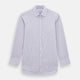 The Lilac Halo Stripe Mayfair Shirt by Turnbull & Asser features a relaxed Mayfair fit, white buttons, a pointed collar, and a subtle lilac stripe pattern for timeless sophistication.