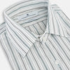 View 2 of product A Forest Green Multi Stripe Westminster Shirt by Turnbull & Asser, featuring thin green stripes on white and expert British craftsmanship, is neatly laid flat with visible cuffs.