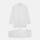 The Yellow Multi Stripe Cotton Quin Pyjama Set by Turnbull & Asser features a striped button-up top with chest pocket and drawstring pants—luxury sleepwear crafted from soft cotton, displayed on a white background.