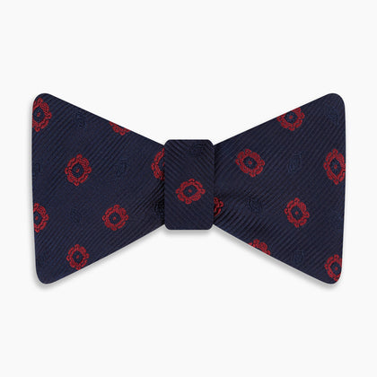 Navy and Burgundy Motif Silk Bow Tie Image 3
