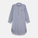 The Turnbull & Asser Pale Blue and White Pinstripe Cotton Blend Sussex Nightshirt pairs classic style with comfort, featuring long sleeves, a collar, front buttons, chest pocket, and curved hemline—perfect for luxury sleepwear.