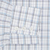 View 3 of product The Turnbull & Asser Purple and Blue Multi Check Mayfair Shirt features long sleeves, a button-up front, and a classic T&A collar, with blue and light gray checks on white, displayed flat against a plain white background.