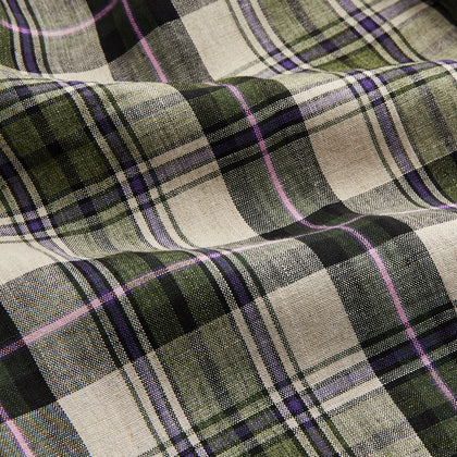 Green & Purple Check Weekend Fit Linen Shirt with Dorset Collar and 1 Button Cuffs Image 4