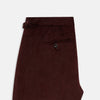 View 5 of product The Turnbull & Asser Burgundy Corduroy Henry Trousers feature a straight-leg cut, button and zip closure, and adjustable side tabs—perfect for refined formalwear—shown here on a plain white background.