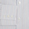View 4 of product The Turnbull & Asser Multicoloured Music Stripe Mayfair Shirt features thin blue and white vertical stripes, a classic T&A collar, and buttoned cuffs, shown laid flat on a white background.
