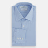 View 4 of product The Turnbull & Asser Light Blue Gingham Check Shirt features a T&A collar, 3-button cuffs, classic gingham pattern, and white buttons down the front, shown laid flat on a white background.
