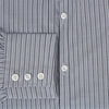 View 4 of product The Turnbull & Asser Grey Ticking Stripe Westminster Shirt features thin vertical grey stripes and a classic collar, showcased against a plain white background.