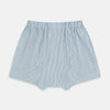 View 2 of product Turnbull & Asser Blue Bengal Stripe Godfrey Boxer Shorts: men's luxury Italian cotton boxers with a light blue and white vertical stripe and elastic waistband, shown flat on a white background.