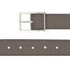 View 2 of product The Turnbull & Asser Nubuk Reversible Leather Belt is shown coiled on a plain white background, featuring gray textured leather and a rectangular silver buckle.