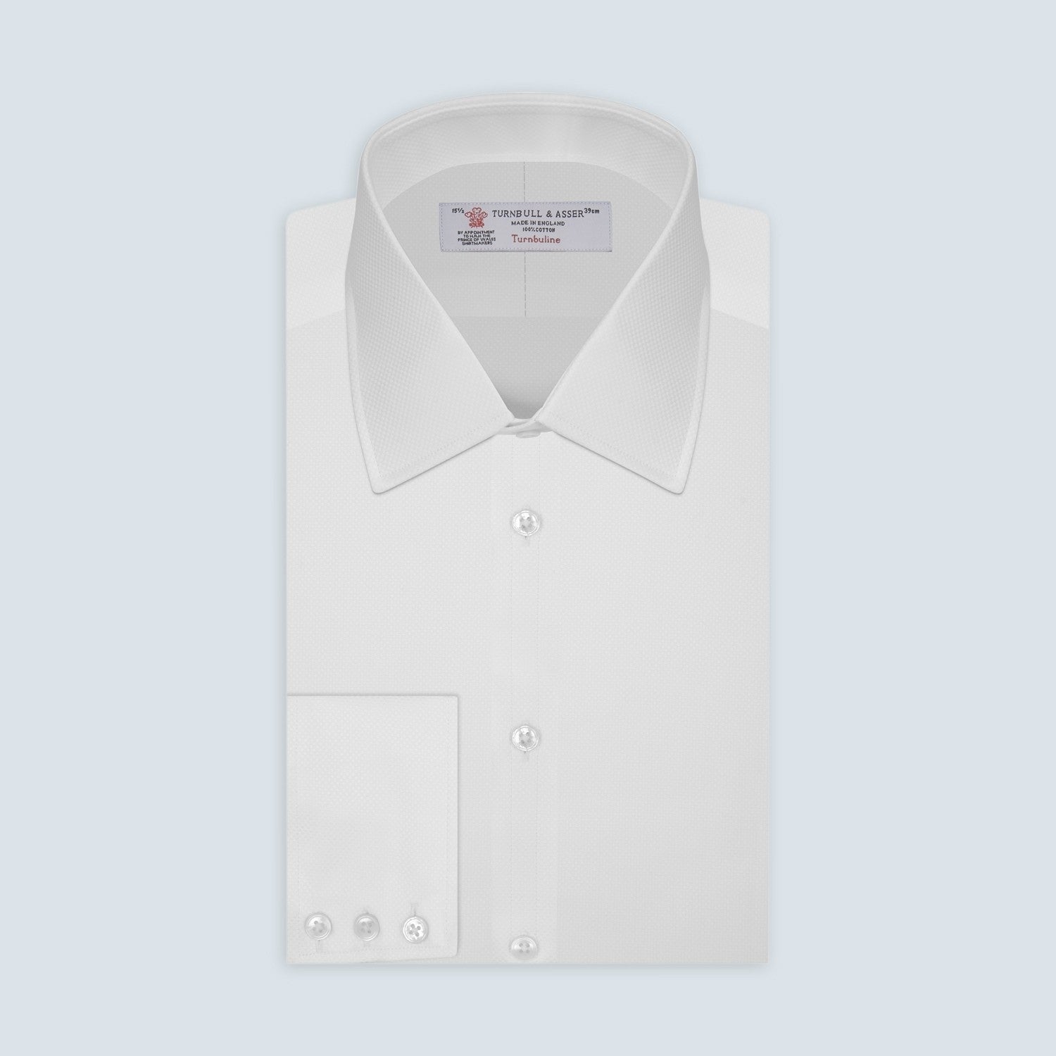 View 2 of product A close-up of Turnbull & Asser's White Mini Square Cotton Fabric is shown within a gray circular border on a light gray background.