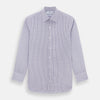 View 1 of product The Turnbull & Asser Purple Double Graph Check Mayfair Shirt is a long-sleeved, button-up dress shirt with a T&A collar and small blue and white check pattern, shown against a white background.