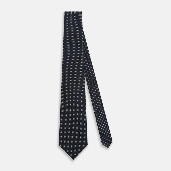 Navy and White Square Silk Tie Image 1
