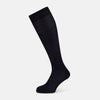 View 1 of product A single Turnbull & Asser Navy Micro Knit Long Sock is shown in a side profile against a plain white background, with the toe pointing downward and the cuff at the top.