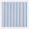 View 1 of product The Hand Rolled Blue Multi Track Stripe Handkerchief by Turnbull & Asser features a square white design with vertical light blue and navy stripes of varying widths—a timeless gentleman’s accessory.