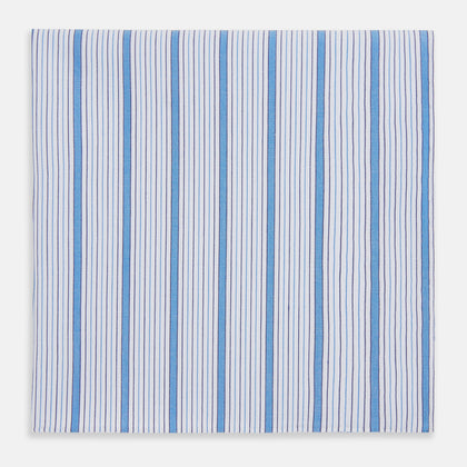 Hand Rolled Blue Multi Track Stripe Handkerchief