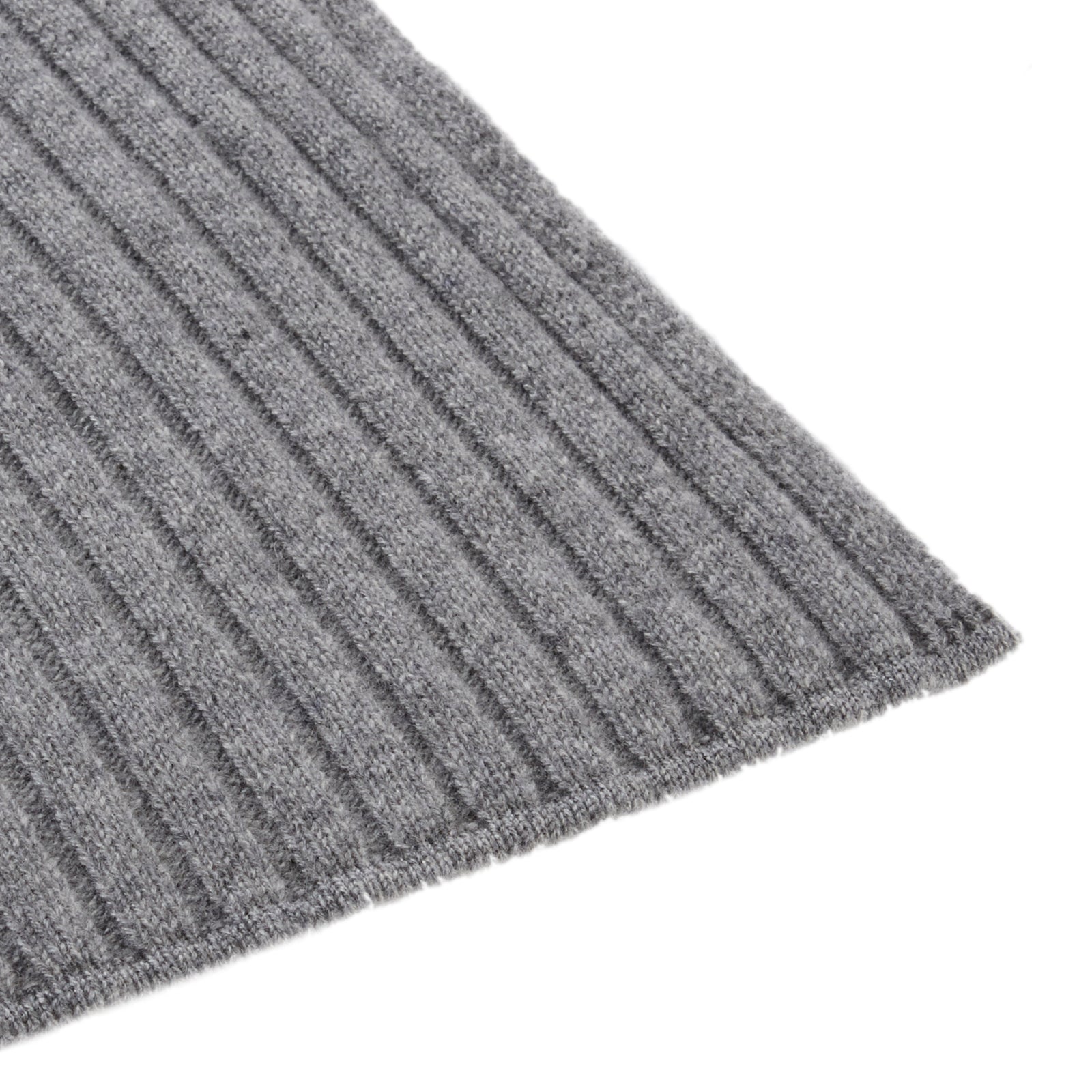 View 2 of product The Turnbull & Asser Grey Wool/Cashmere Scarf, featuring a ribbed design, is neatly knotted and displayed on a plain white background.