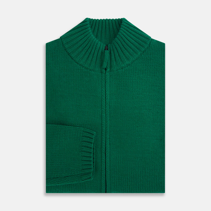 Forest Green Merino High Neck Zipped Cardigan Image 3