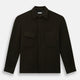 The Turnbull & Asser Dark Chocolate Greenwich Knitted Overshirt is crafted from Italian wool, with a classic collar, two flap chest pockets, and a concealed button front—offering a sleek cardigan alternative. Shown on a white background.